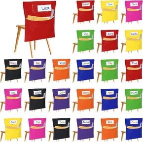 24 PCS Chair Pockets for Classroom 20 x 17 Inch Colorful Large Chairback Storage Pockets for Classroom Students with Name Tag Classroom Organizer for Keeping School Table Organized