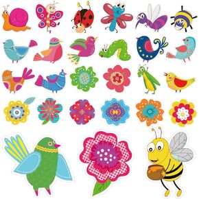 135 Pieces Spring Bulletin Board Decorations Classroom Flowers Cutouts Spring Multiple Color Flower Bird Animal Bulletin Board Decorations for March Easter Kids School Classroom Party Church Supplies
