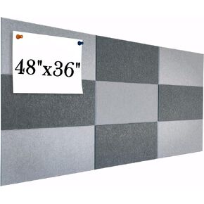 Large Cork Board Alternative (9-Piece) - Soundproof Wall Panels + Beige Felt Wall Tiles & Bulletin Board for Home Office School (48" x 36")