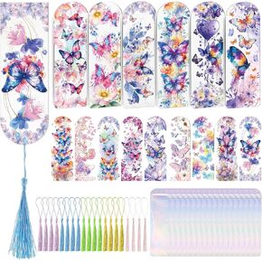 Butterfly Bookmark Making Kit - 60 PCs Floral Acrylic Bookmarks Blanks with Tassels Flower UV DTF Transfer Stickers DIY Craft Projects Clear Transparent Marks Tags for Women Book Lovers Gift in Kuwait