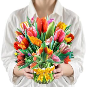 13.2 Inch Paper Flower Pop Up Cards, Flower Bouquet Card 3D Greeting Cards for Mother's Day, Graduation, Anniversary, Birthday, Congratulations, Get Well, Home Decor, with Envelope and Note Tulips