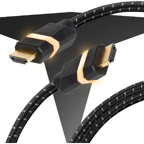 TITAN 8K HDMI 2.1 Cable 2 Pack, 10 ft Braided Cord, Amber LED Light Strip, Ultra High-Speed Cable with HDR, VRR & QMS, 48 GBPS, Black, 85133