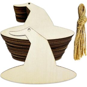 30pcs Unfinished Wood Witch Hat Shape Halloween Witch Hat Wood Halloween Wood Ornaments for DIY Crafts Halloween Fall Door Hanger Home Decor (3.9 x 3.0 x 0.1 in)
