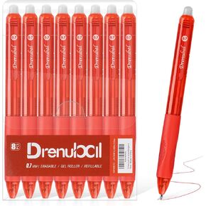8-Pack Red Erasable Pens, Gel Pens,Red pens,Red Ink pens, 0.7mm Fine Point, Smooth Writing & Clean Erase Perfect for School, Office, Kids & Gift