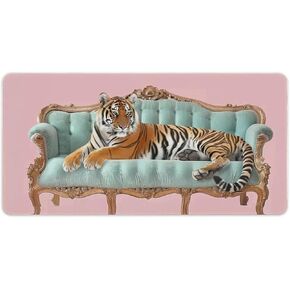 Tiger كبير الماوس PAD Wildlife Animals Mousepad Funny Pink Desk Hap للوحة المفاتيح ومطاط لوحة الكمبيوتر غير المنقوش للألعاب لوازم المكاتب المنزلية للمكتب 23.6 × 11.8 بوصة
