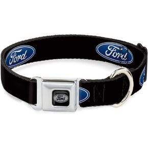 Buckle-Down Seatbelt Buckle Dog Collar - Ford Oval Logo Repeat - 1" Wide - Fits 15-26" Neck - Large