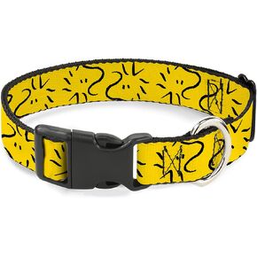 Peanuts Worldwide LLC Pet Collar, Dog Collar Plastic Buckle, Peanuts Woodstock Line Face Line Art Yellow Black, 15 to 24 Inches 1.0 Inch Wide