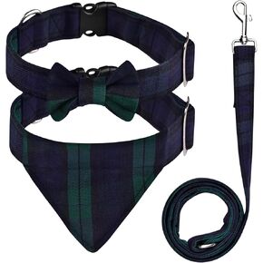 طوق الكلاب ومجموعة المقود - Tartan الاسكتلندي من منقوش الكلب ربطة عنق والكلب الكلب ، الكلب مقود تشابك حرة ، قابلة للتعديل ، مقود الكلاب التقليدية على المشي والتدريب. (أسود ستيوارت)