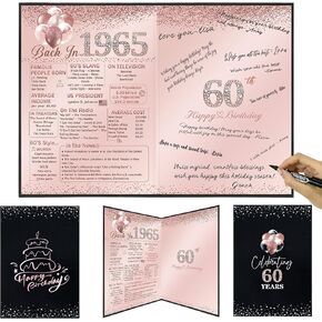 Vlipoeasn 60th Birthday Party Guest Book for Women, Creative 1965 Poster Sign in Book, Pink and Black Back in 1965 Signature Book, 60 Year Old Birthday Party Decorations Centerpieces Supplies