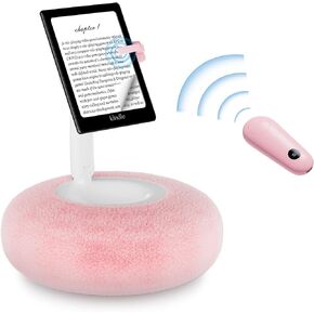 Magnetic Phone Holder Pillow, Cozy Tablet Stand with Page Turner for Reading, 360° Adjustable Kindle Holder for Bed, Small Bowl for Kindle Stand with Stable Suction Base (Pink)