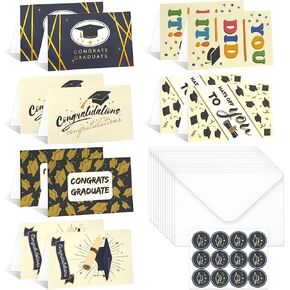 Graduation Cards 2025-12 Pack Congratulations Cards with Envelopes and Seals, Graduation Card Set for Grad Gifts, Party, 6 Unique Designs, 12 Cards, 12 Envelopes, 12 Seals