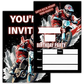 دعوات عيد ميلاد الدراجة الترابية يدعو عيد ميلاد Motocross Racing Party Birthday مع الأظرف (مجموعة من 20)
