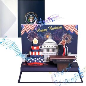 بطاقة عيد ميلاد ، نتحدث عن بطاقات المعايدة دونالد برئيس برسالة صوتية حقيقية وضوء للرجال والنساء ، والآباء والأزواج (عيد ميلاد - البيت الأبيض)