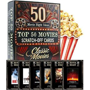 Top 50 Movie Night Scratch Off Poster Cards, Unique Gift Ideas for Couples and Families, Boyfriend Gifts, Birthday Gifts for Him, Movie Night Supplies