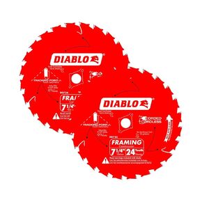Freud D0724A Diablo 7-1/4-inch 24T ATB Thin Kerf Framing Saw Blades, 2-Pack