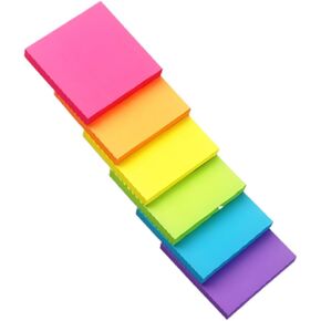 Sticky Notes, 3 x 3 inches, 6 Pads, 600 Sheets, Fluorescent Colors, Pink Orange Yellow Green Blue Rose