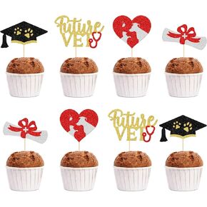 24pcs Future Vet Cupcake Toppers ، زينة التخرج من المدارس البيطرية ، ديكورات التخرج من Tech ، ديكور حفل التخرج البيطري
