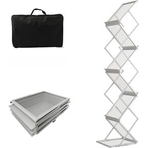 7 Pockets No Need Installation Aluminum Folding Magazine Rack Handheld Easy Mobility Trade Show Flyer Holder Brochure Display Stand Shoes Shelf for Exhibitions Offices and Homes Multifunctional Uses