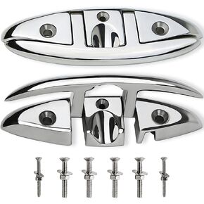 SHENGHUISS 2 Pcs 5 Inch Boat Flip Up Folding Cleat Stainless Steel 316 Deck Flush Dock Mount Cleat Mooring Rope Cleat w/Fasteners