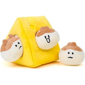 Hide and Seek Plush Stuffed Dog Toys, Squeaky Chew Toys, Interactive Dog Plush Toys Perfect for Puppy, Small, Medium and Large Dogs Reduce Boredom, Teeth Cleaning(Cheese)