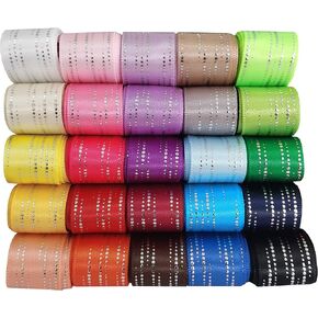 25 Colors 50 Yards (25X2yd) 5/8 Inch Silver Foil Dots Printed on Satin Ribbon Multicolour