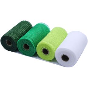 6 inch x 30 feet(10 Yards)-YYCRAFT Green Metallic Deco Poly Mesh Ribbon for St.Patrick's Day Decoration/Wreath Making Craft(4 Pack)