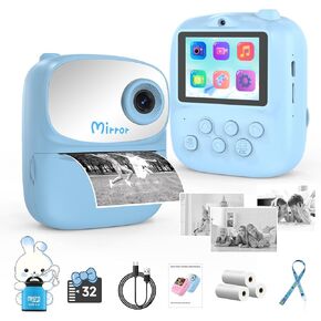 2025 New Kids Camera Instant Print with Mirror，1080P HD Dual-Lens Selfie Digital Camera with 3 Rolls Print Paper & 32G Card，Holiday Birthday Gifts for Toddler Age 3-12