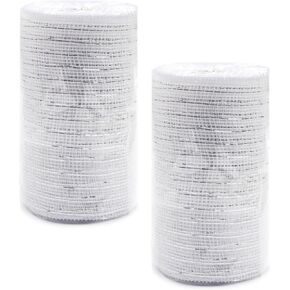 YYCRAFT 2 Pack 10 Inch Metallic Poly Mesh Ribbon (Total 20 Yards,White)
