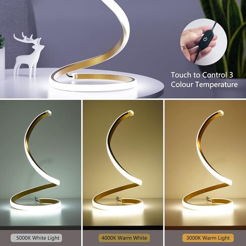 NUÜR Spiral LED Table Lamp, Modern 3 Colors Dimmable Desk Lamp with Minimalist Lighting Design & Touch Controller, Creative Stylish Smart Lamp for Bedroom, Office, Home (Gold) in Saudi Arabia