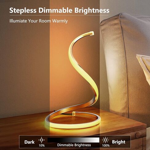 NUÜR Spiral LED Table Lamp, Modern 3 Colors Dimmable Desk Lamp with Minimalist Lighting Design & Touch Controller, Creative Stylish Smart Lamp for Bedroom, Office, Home (Gold) in Saudi Arabia