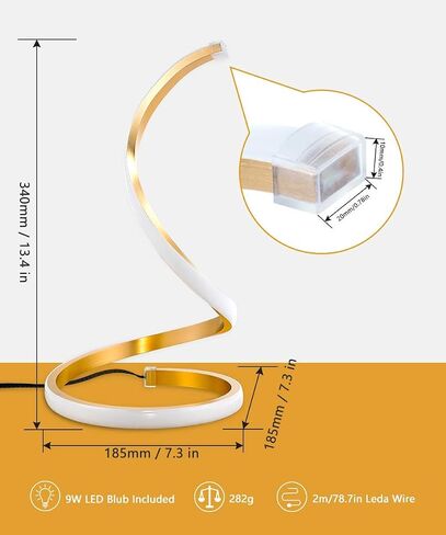 NUÜR Spiral LED Table Lamp, Modern 3 Colors Dimmable Desk Lamp with Minimalist Lighting Design & Touch Controller, Creative Stylish Smart Lamp for Bedroom, Office, Home (Gold) in Saudi Arabia