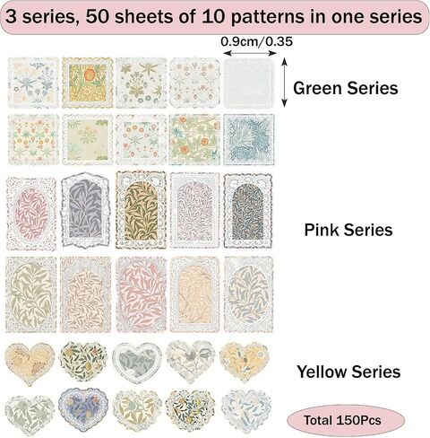 150Pcs Vintage Scrapbook Lace Paper, 5 Styles Scrapbook Embellishments of Lace Craft DIY Card Decor for Photo Frame Album Notebook Journal in Saudi Arabia
