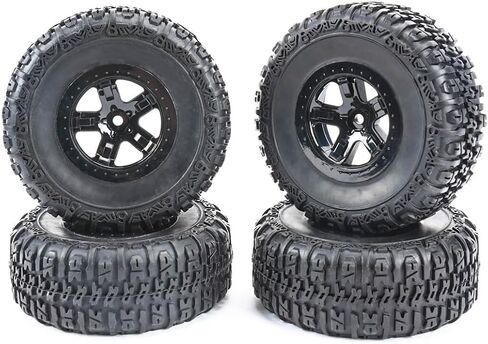 RCAWD Upgrade for Traxxas Slash 4X4 & Slash 2WD & for Losi Baja Rey 12mm Hex Adapter 1/10 Short Course Truck, Pre-Glued Wheel Tire Set with Foam Inserts OD 118mm Width 46mm Rubber Nylon Part LG-018BL in Saudi Arabia
