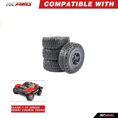 RCAWD Upgrade for Traxxas Slash 4X4 & Slash 2WD & for Losi Baja Rey 12mm Hex Adapter 1/10 Short Course Truck, Pre-Glued Wheel Tire Set with Foam Inserts OD 118mm Width 46mm Rubber Nylon Part LG-018BL in Saudi Arabia