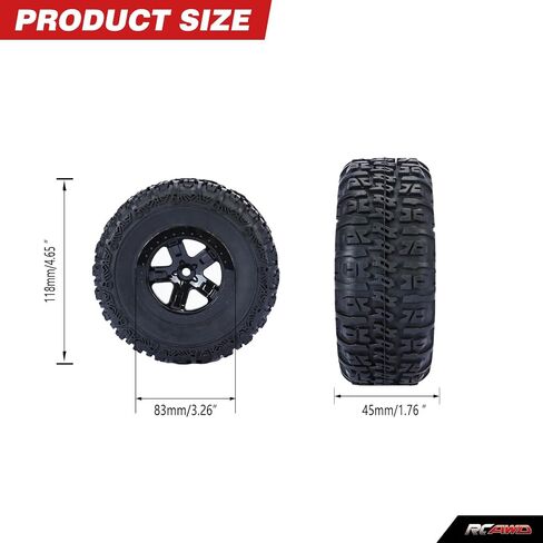 RCAWD Upgrade for Traxxas Slash 4X4 & Slash 2WD & for Losi Baja Rey 12mm Hex Adapter 1/10 Short Course Truck, Pre-Glued Wheel Tire Set with Foam Inserts OD 118mm Width 46mm Rubber Nylon Part LG-018BL in Saudi Arabia