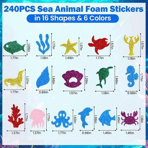 Pineraap 240PCS Ocean Foam Stickers, Glitter Under The Sea Fish Animal Stickers for Kids Crafts Scrapbooking DIY Greeting Cards Home Decoration in Saudi Arabia