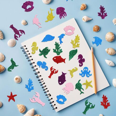 Pineraap 240PCS Ocean Foam Stickers, Glitter Under The Sea Fish Animal Stickers for Kids Crafts Scrapbooking DIY Greeting Cards Home Decoration in Saudi Arabia