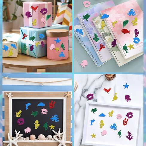 Pineraap 240PCS Ocean Foam Stickers, Glitter Under The Sea Fish Animal Stickers for Kids Crafts Scrapbooking DIY Greeting Cards Home Decoration in Saudi Arabia