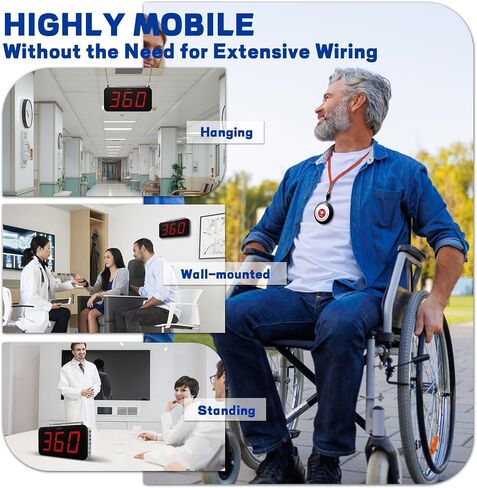 Caregiver Pager Wireless Call Button,Wireless Calling System for Elderly at Home,10 Waterproof Panic Button and 1 Display Receiver,Nurse Call System 2000ft for Nurses Station Clinic Hospital in Saudi Arabia