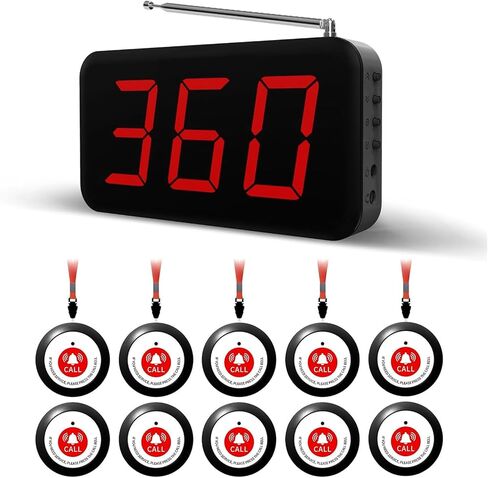 Caregiver Pager Wireless Call Button,Wireless Calling System for Elderly at Home,10 Waterproof Panic Button and 1 Display Receiver,Nurse Call System 2000ft for Nurses Station Clinic Hospital in Saudi Arabia