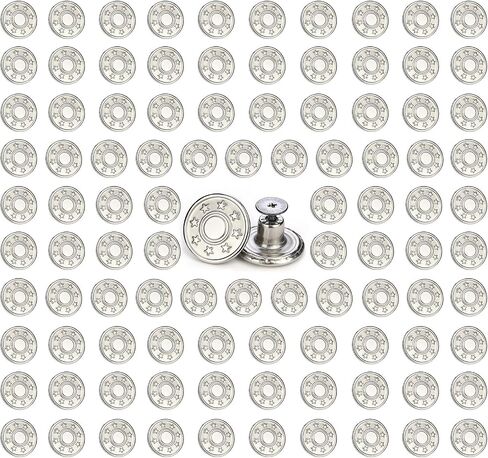 100 Pcs Jean Button Replacement Pants Button, Metal Jeans Buttons 17 mm No-Sew Nailess Removable Replacement Buttons for Jeans in Saudi Arabia