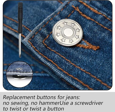 100 Pcs Jean Button Replacement Pants Button, Metal Jeans Buttons 17 mm No-Sew Nailess Removable Replacement Buttons for Jeans in Saudi Arabia