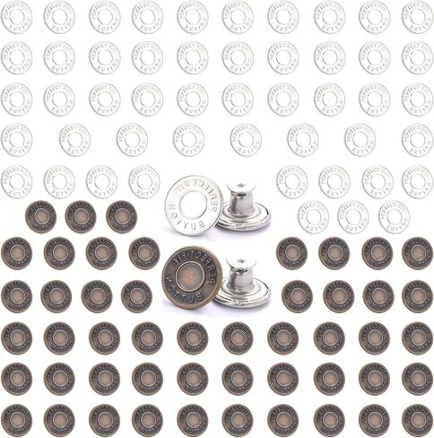 100 Pcs Jean Button Replacement Pants Button, Metal Jeans Buttons 17 mm No-Sew Nailess Removable Replacement Buttons for Jeans in Saudi Arabia