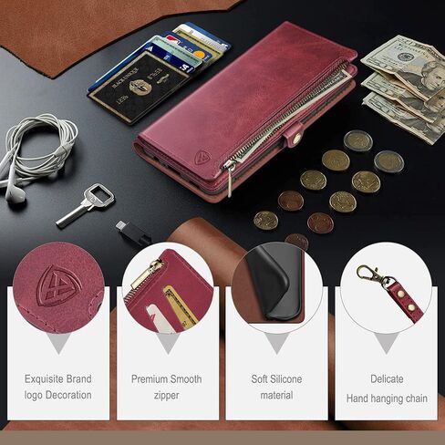 XcaseBar for Samsung Galaxy Note 20 Ultra Wallet case with Zipper Credit Card Holder【RFID Blocking】, Flip Folio Book PU Leather Phone case Shockproof Cover Women for Samsung Note20Ultra case Wine Red in Kuwait