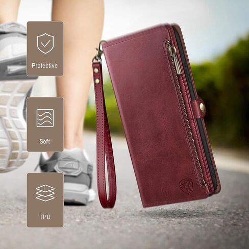 XcaseBar for Samsung Galaxy Note 20 Ultra Wallet case with Zipper Credit Card Holder【RFID Blocking】, Flip Folio Book PU Leather Phone case Shockproof Cover Women for Samsung Note20Ultra case Wine Red in Kuwait