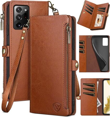XcaseBar for Samsung Galaxy Note 20 Ultra Wallet case with Zipper Credit Card Holder【RFID Blocking】, Flip Folio Book PU Leather Phone case Shockproof Cover Women for Samsung Note20Ultra case Wine Red in Kuwait