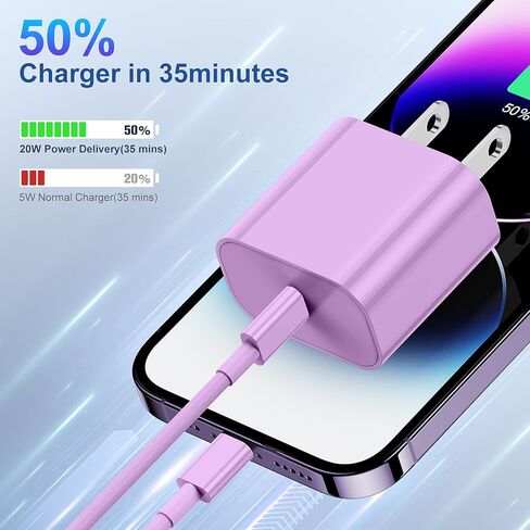 iPhone Fast Charging Block with 10ft Cable, 3Pack for Apple Certified Wall Charger Plug and USB C to Lightning Cord Long, Type C Power Adapter Cube Brick for Apple iPhone 14 Pro Max/13 Pro/12 Mini/11 in Saudi Arabia