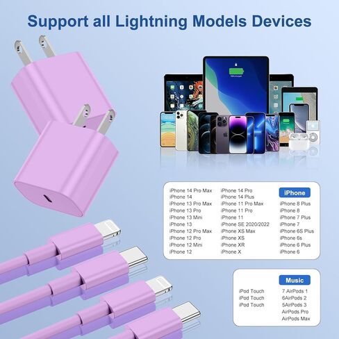 iPhone Fast Charging Block with 10ft Cable, 3Pack for Apple Certified Wall Charger Plug and USB C to Lightning Cord Long, Type C Power Adapter Cube Brick for Apple iPhone 14 Pro Max/13 Pro/12 Mini/11 in Saudi Arabia