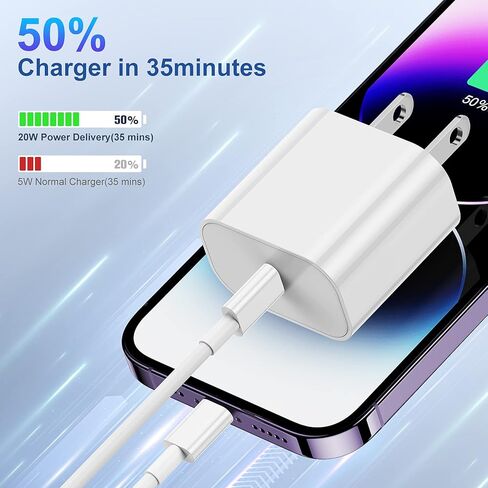 iPhone Fast Charging Block with 10ft Cable, 3Pack for Apple Certified Wall Charger Plug and USB C to Lightning Cord Long, Type C Power Adapter Cube Brick for Apple iPhone 14 Pro Max/13 Pro/12 Mini/11 in Kuwait