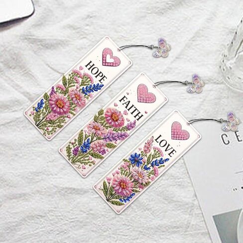pigpigboss 3 Pieces Acrylic Cross Flower Diamond Painting Bookmark Kit, Religious Cross Diamond Art Bookmark with Butterfly Pendant, Daisy Flower Book Marks for Adult Beginner Book Decor in Saudi Arabia